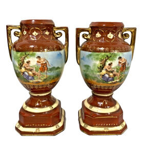 Vintage Ornate Petite Czechoslovakia Erphila Art Pottery Urns Shaped Vase PAIR